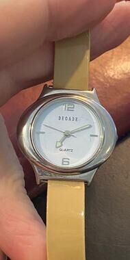 Women's 30mm Silver Tone Decade Watch, Beige Strap